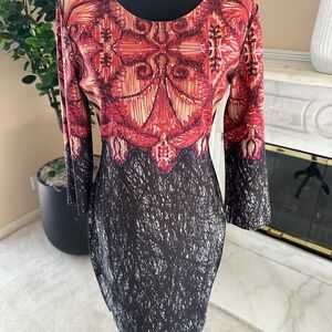 Anima Pop Reversible Bodycon Dress Floral & Abstract Print Size 10